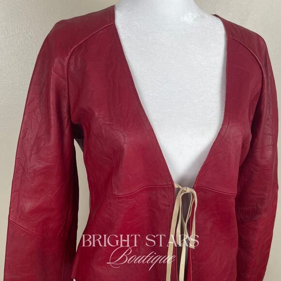 Rare Red Leather Jacket ASO Buffy the Vampire Slayer Tie Front Deadstock Vintage - Picture 9 of 13